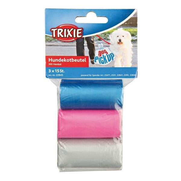 Trixie Dog Poop Bags with Handle - 3 x 15 pieces