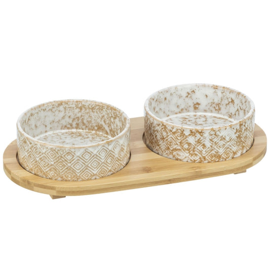 Trixie Bowl Set, Ceramic/Bamboo - 2 × 0.3 l