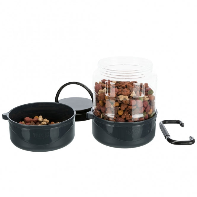 Trixie travel set of 2 bowls and food container