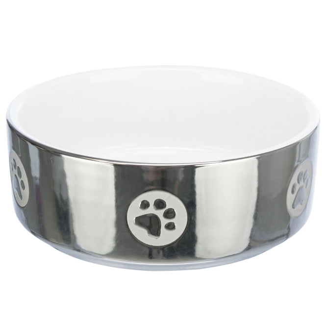 Trixie ceramic bowl - silver/white - 0.3 l/ø 12 cm