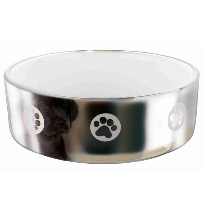 Trixie ceramic bowl - silver/white - 0.3 l/ø 12 cm