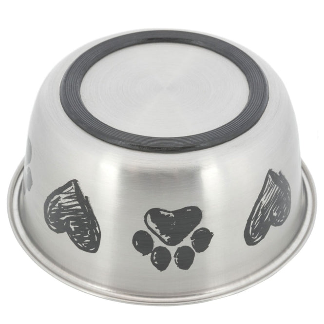 Trixie stainless steel bowl with paws and hearts - 1.0 l/ø 15 cm