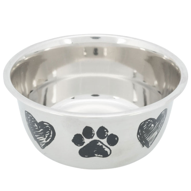 Trixie stainless steel bowl with paws and hearts - 1.0 l/ø 15 cm