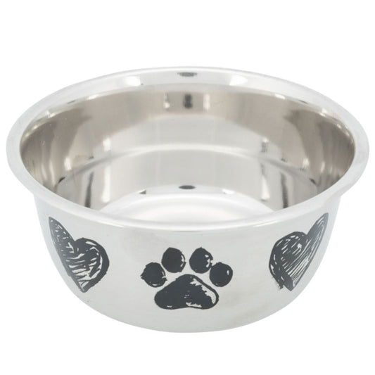 Trixie stainless steel bowl with paws and hearts - 1.0 l/ø 15 cm