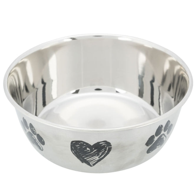 Trixie stainless steel bowl with paws and hearts - 1.0 l/ø 15 cm