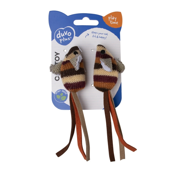Duvoplus Cat Toy Knitted Mice brown - 2 pieces