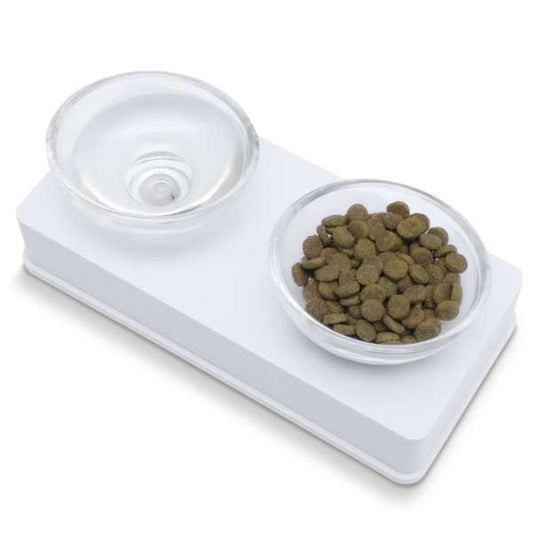 CATIT Style Glass Diner Double Bowl Stand - White