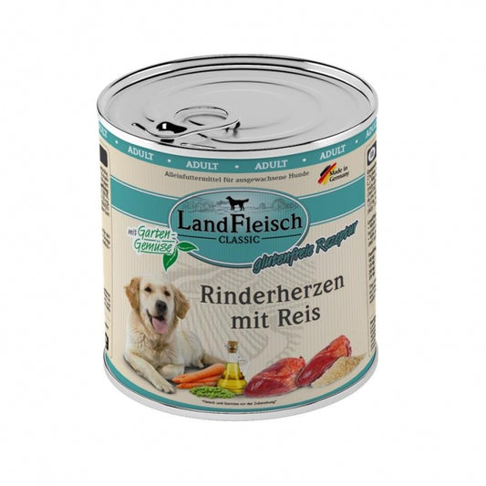 Landfleisch Dog Classic Rinderherzen mit Reis & Gartengemüse