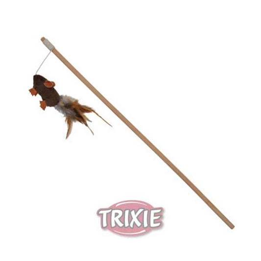 Trixie toy fishing rod plush mouse with feathers