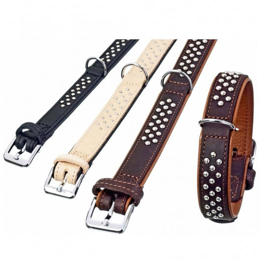 Karlie Rondo collar lined with round head rivets - natural